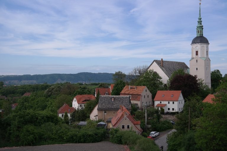 Blick von der Burg auf Dohna mit Marienkirche