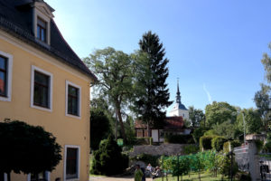 Blick vom Schloss auf die Kirche Maxen