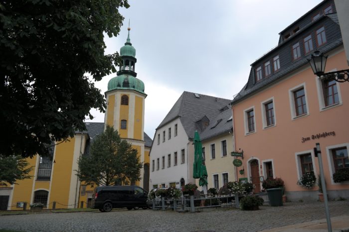 Blick auf die St.-Bartholomäus-Kirche in Wolkenstein